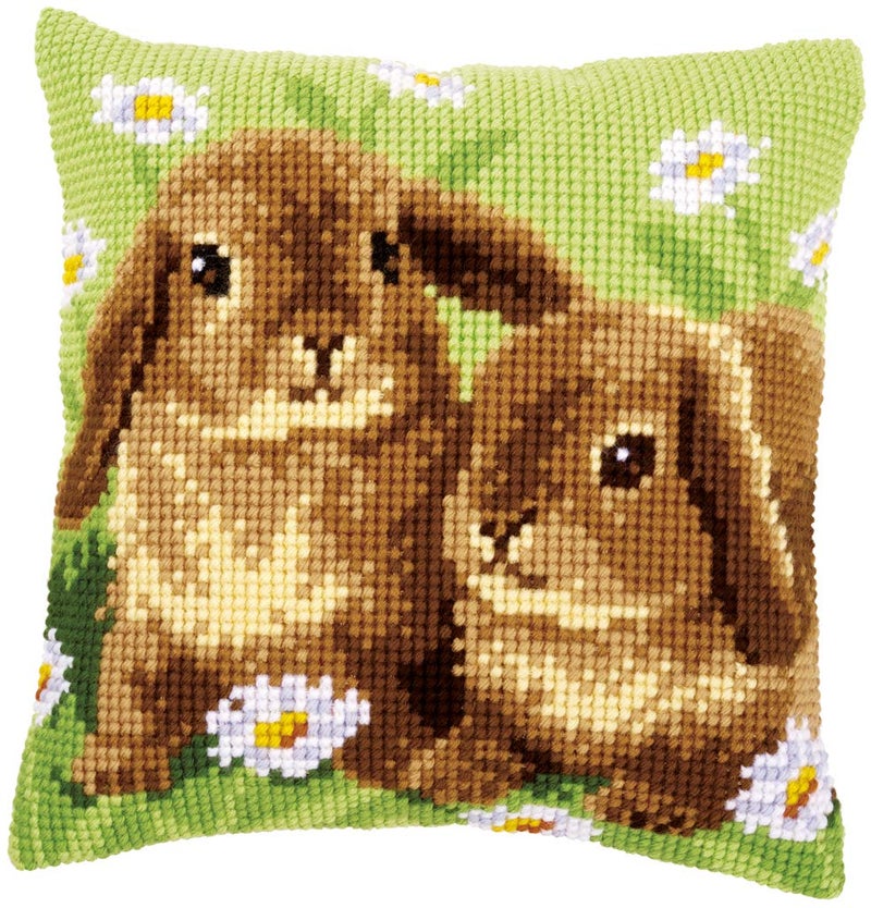 Vervaco Two Rabbits Cross Stitch Cushion Kit, Multi-Colour - Image 1